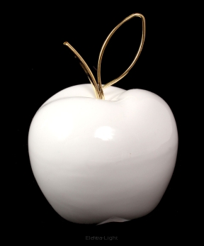 Białe jabłko ceramiczne ze zlotym liściem CAC-1-00596-21 śr8cm
