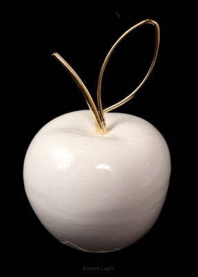 Białe jabłko ceramiczne ze zlotym liściem CAC-1-00597-21 śr6cm